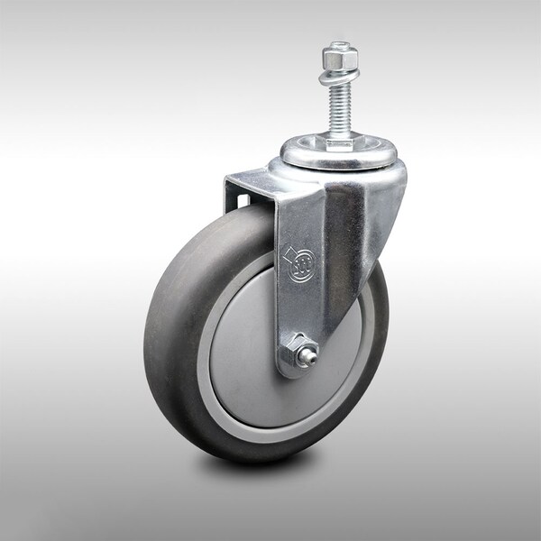 5 Inch SS Thermoplastic Rubber Wheel Swivel 3/8 Inch Threaded Stem Caster SCC